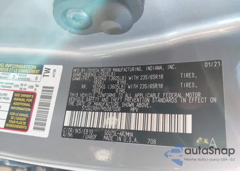 2021 Toyota Highlander Xle из США, поврежденный, VIN 5TDGZRBH7MS087006